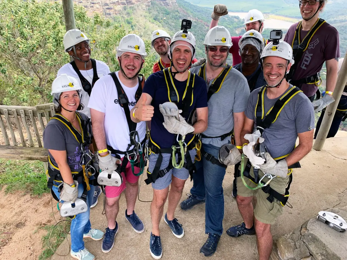 A Codeo team member on a zip line